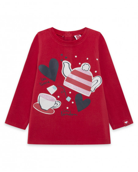 Tee-shirt en jersey imprimée fille rouge hello london Tee-shirt en jersey imprimée fille rouge hello london