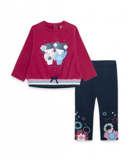 Sweat-shirt et leggings peluche imprimé fille rose kyoto girls Sweat-shirt et leggings peluche imprimé fille rose kyoto girls