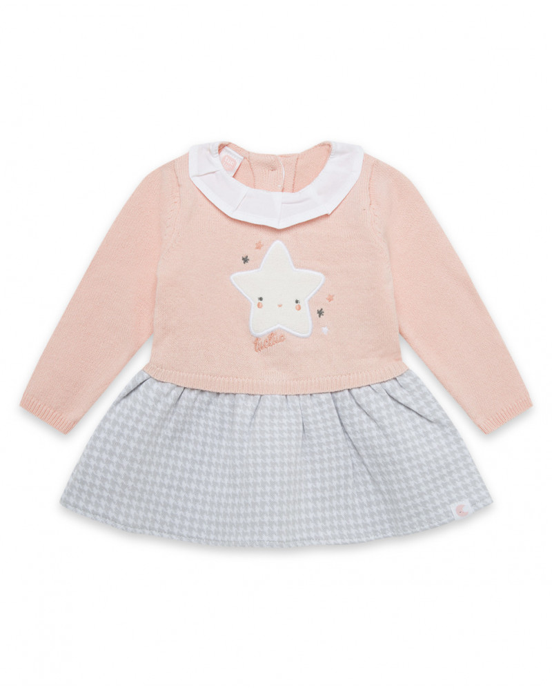 Robe en tricot et jersey étoile fille rose luna llena