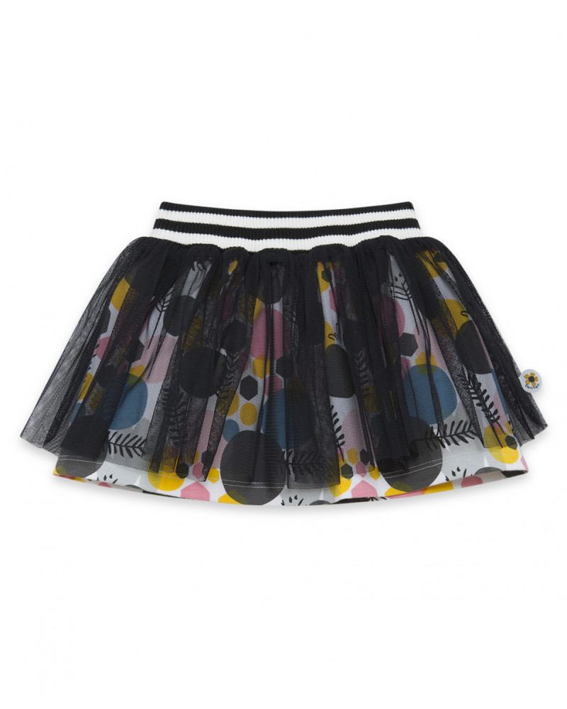 Jupe en coton molletonné et tulle imprimée fille grise bee happy
