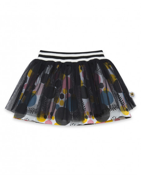 Jupe en coton molletonné et tulle imprimée fille grise bee happy Jupe en coton molletonné et tulle imprimée fille grise bee happy