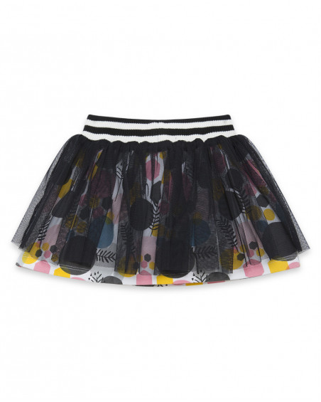Jupe en coton molletonné et tulle imprimée fille grise bee happy Jupe en coton molletonné et tulle imprimée fille grise bee happy