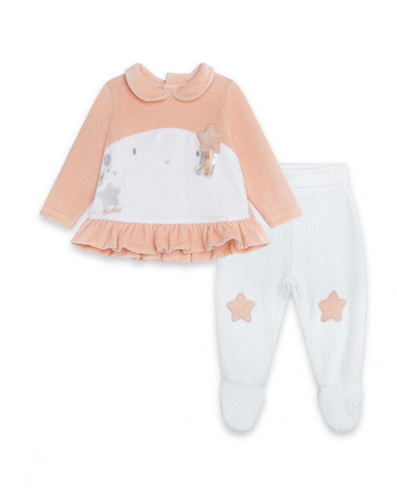 Ensemble velours long avec pieds fille rose luna llena