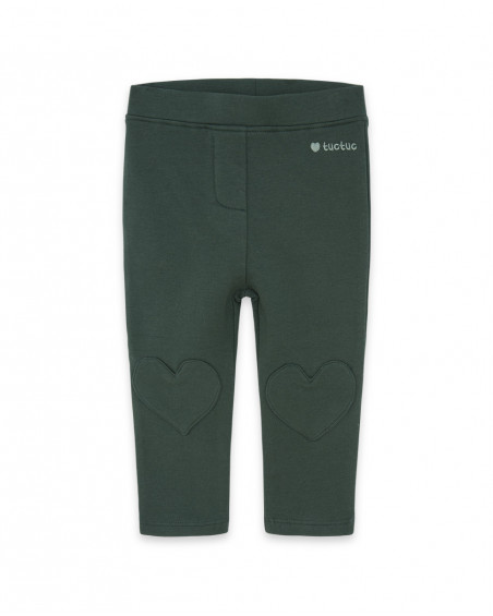 Leggings en coton molletonné coeurs fille verts highlands Leggings en coton molletonné coeurs fille verts highlands