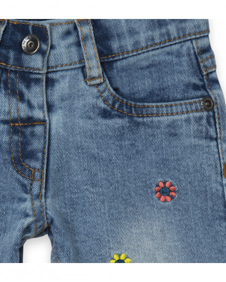 Pantalon en jeans fleurs fille bleu color hikers Pantalon en jeans fleurs fille bleu color hikers