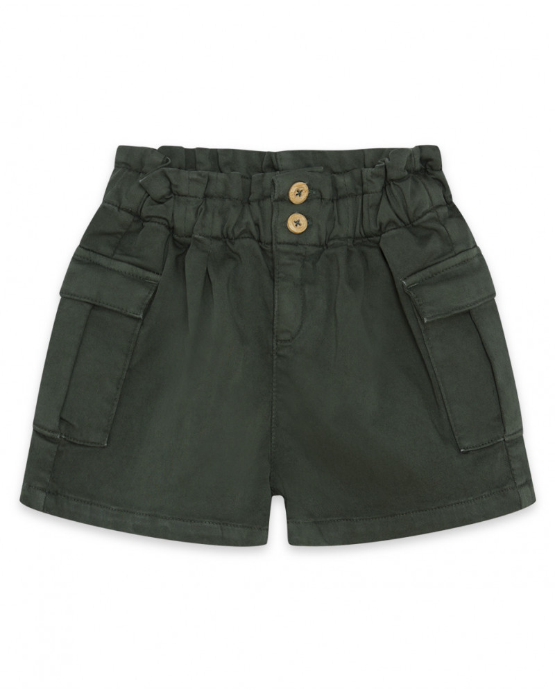 Short en sergé avec poches fille vert hidden nature