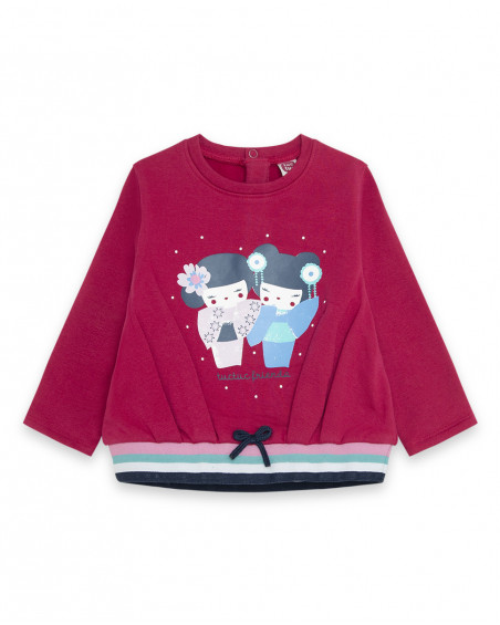 Sweat-shirt en peluche fermée sans capuche fille rose kyoto Sweat-shirt en peluche fermée sans capuche fille rose kyoto