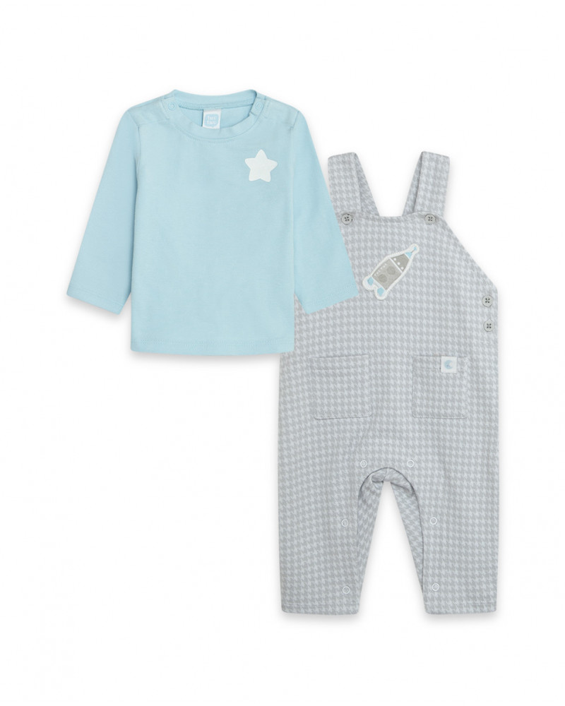 Salopette et t-shirt en jersey fusée garçon bleue luna llena