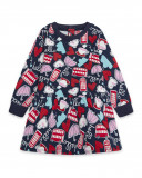 Robe en coton molletonné imprimé fille bleue hello london Robe en coton molletonné imprimé fille bleue hello london