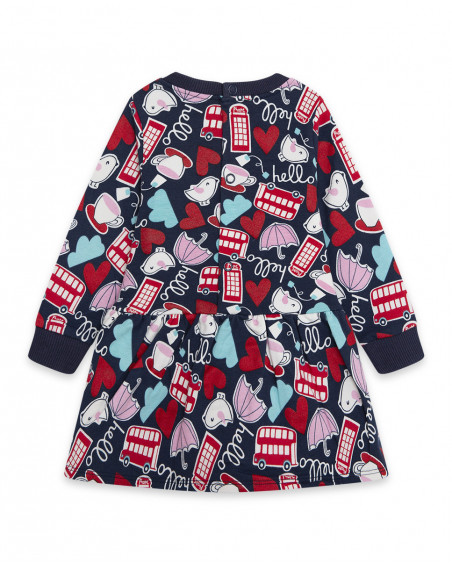 Robe en coton molletonné imprimé fille bleue hello london Robe en coton molletonné imprimé fille bleue hello london