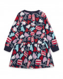 Robe en coton molletonné imprimé fille bleue hello london Robe en coton molletonné imprimé fille bleue hello london
