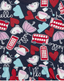 Robe en coton molletonné imprimé fille bleue hello london Robe en coton molletonné imprimé fille bleue hello london