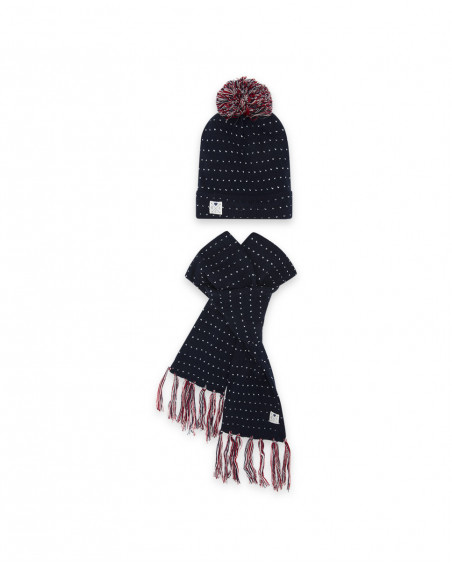 Bonnet et écharpe en tricot coeurs fille bleu breakfast time Bonnet et écharpe en tricot coeurs fille bleu breakfast time