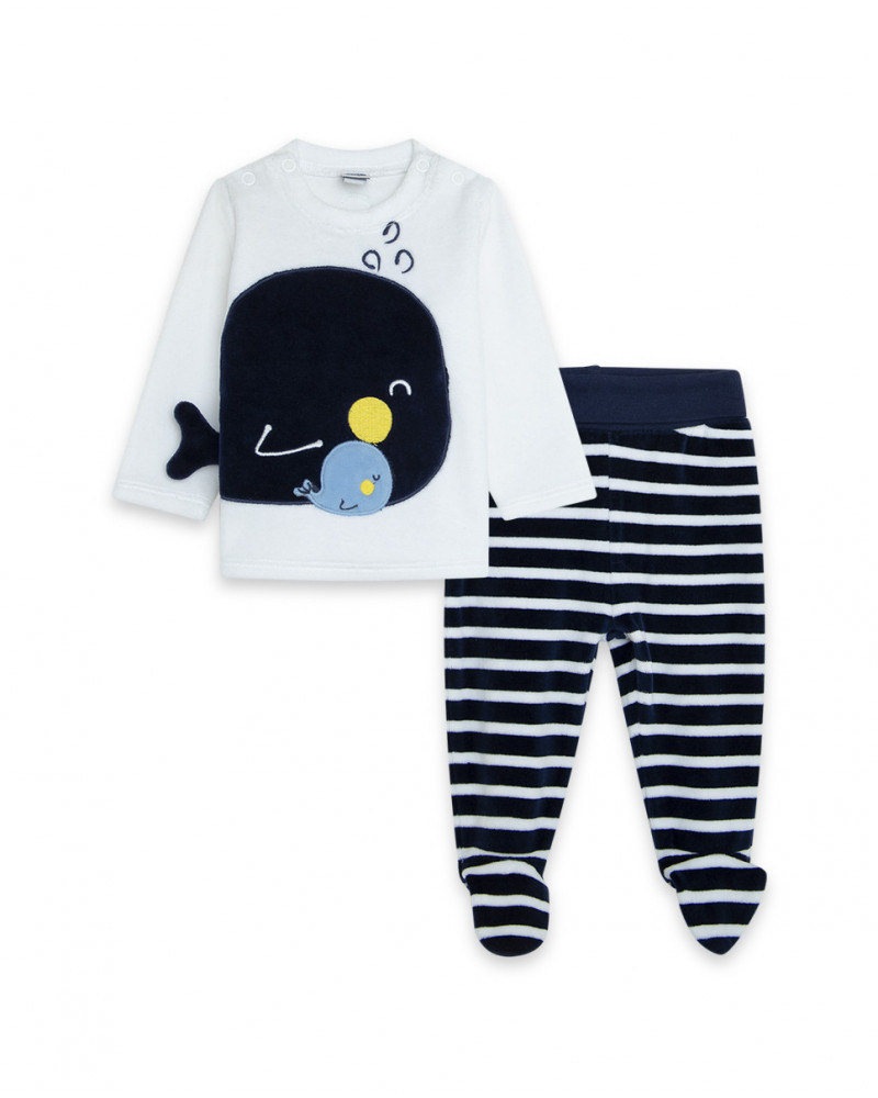 Ensemble velours long avec pieds garçon bleu it's cold