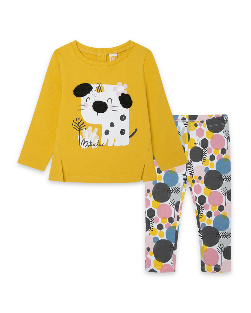 T-shirt et leggings en jersey imprimé fille jaune bee happy
