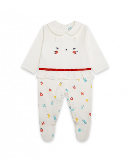 Grenouillère en jersey long avec pieds fille blanc alphabet Grenouillère en jersey long avec pieds fille blanc alphabet