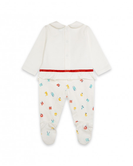 Grenouillère en jersey long avec pieds fille blanc alphabet Grenouillère en jersey long avec pieds fille blanc alphabet