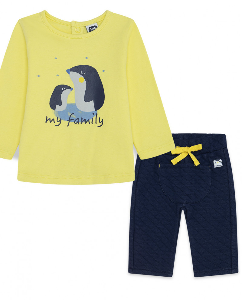 T-shirt et pantalon en jersey pingouins garçon jaune it's cold