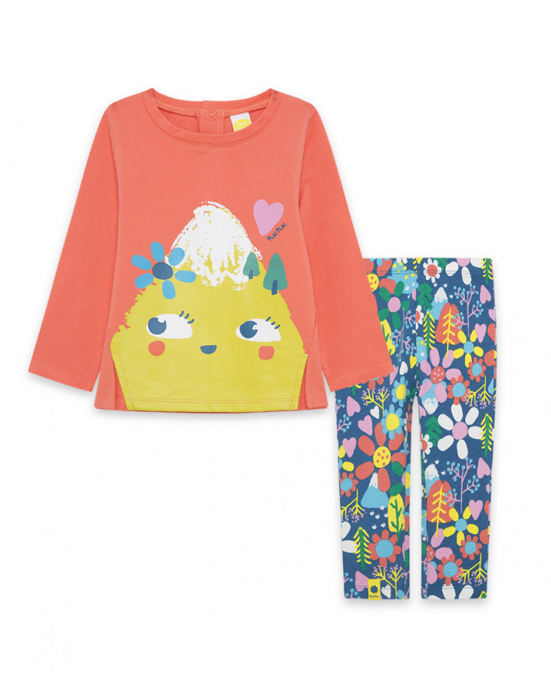 T-shirt et leggings en jersey imprimé fille rouge color hikers