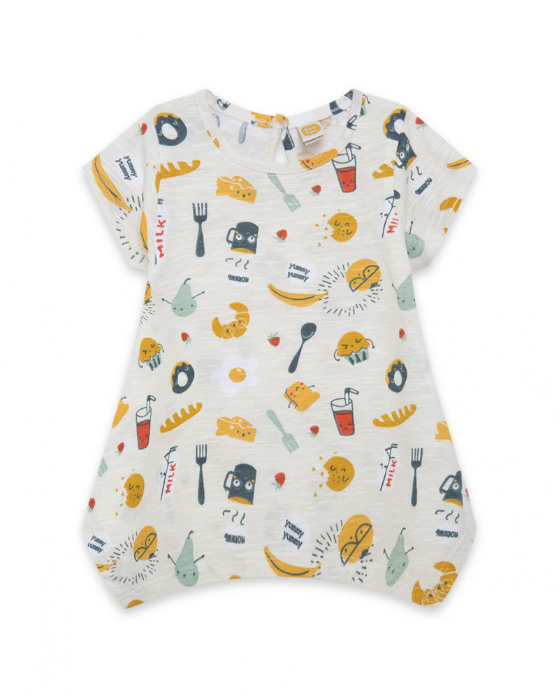 Tee-shirt en jersey manche courte imprimée fille beige basicos