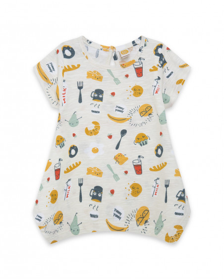 Tee-shirt en jersey manche courte imprimée fille beige basicos Tee-shirt en jersey manche courte imprimée fille beige basicos