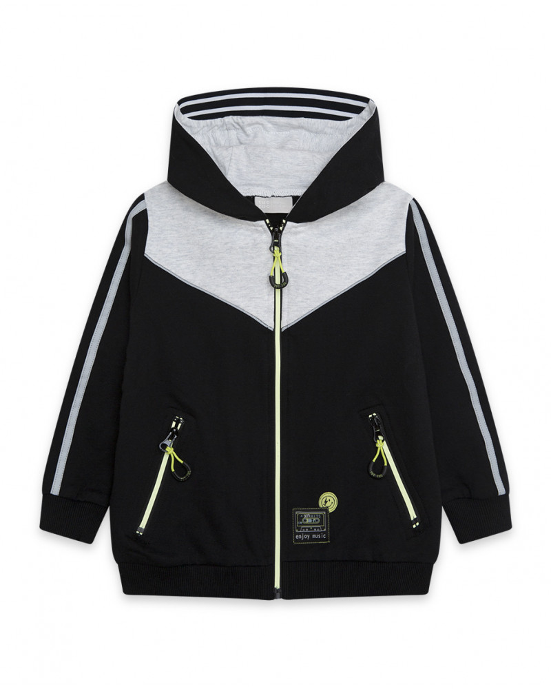 Sweat-shirt capuche en peluche avec fermeture éclair fille noir