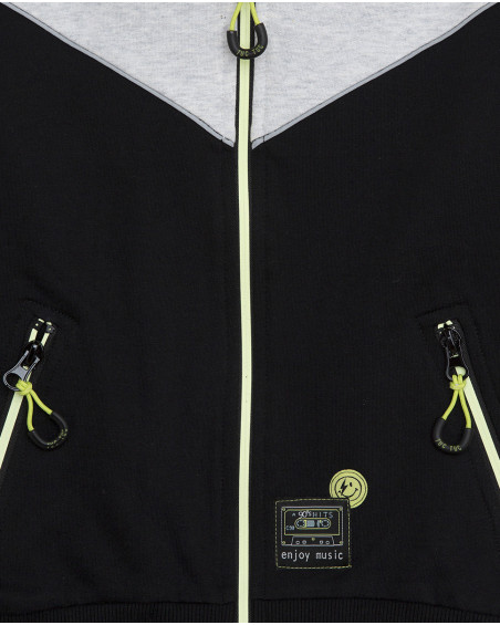 Sweat-shirt capuche en peluche avec fermeture éclair fille noir