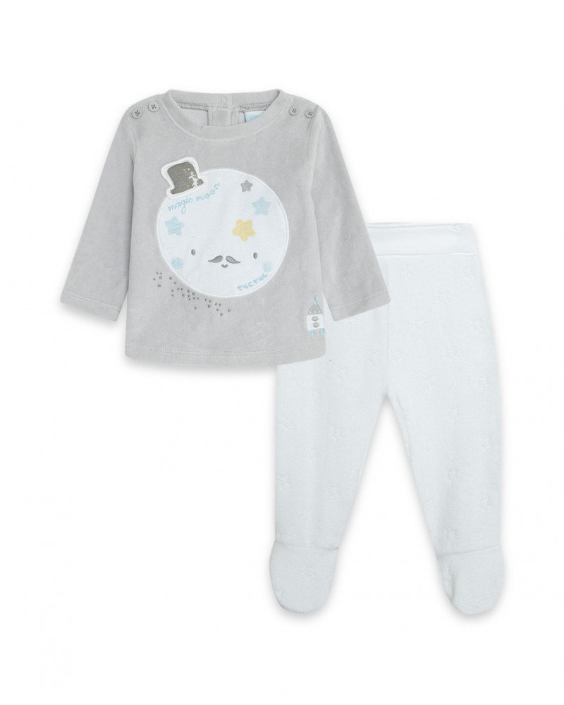 Ensemble velours long avec pieds garçon gris luna llena