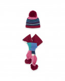 Bonnet et écharpe en tricot pompon fille rose kyoto girls Bonnet et écharpe en tricot pompon fille rose kyoto girls