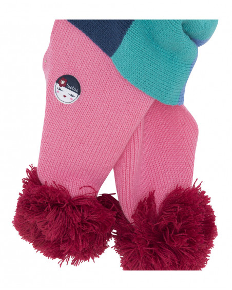 Bonnet et écharpe en tricot pompon fille rose kyoto girls Bonnet et écharpe en tricot pompon fille rose kyoto girls