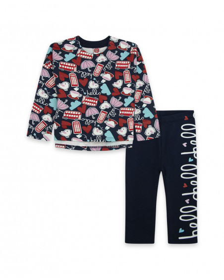 Sweat-shirt et leggings jersey imprimé fille bleu hello london Sweat-shirt et leggings jersey imprimé fille bleu hello london