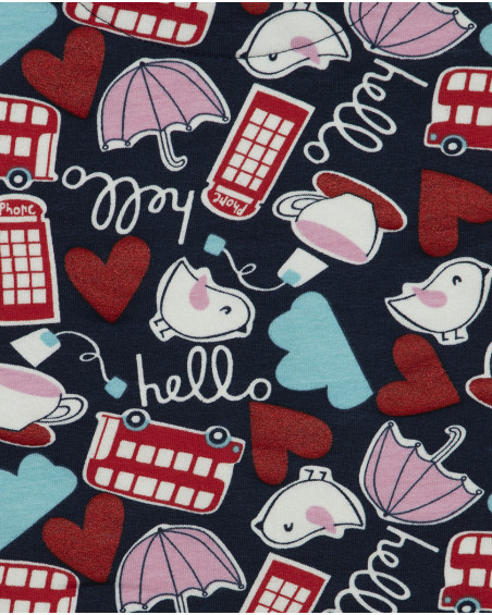 Sweat-shirt et leggings jersey imprimé fille bleu hello london Sweat-shirt et leggings jersey imprimé fille bleu hello london