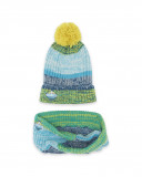 Bonnet et écharpe en tricot imprimé garçon bleu color hikers Bonnet et écharpe en tricot imprimé garçon bleu color hikers