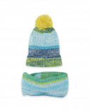 Bonnet et écharpe en tricot imprimé garçon bleu color hikers Bonnet et écharpe en tricot imprimé garçon bleu color hikers