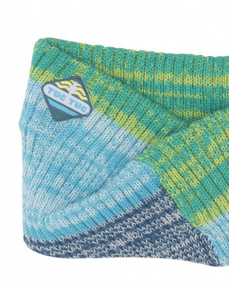 Bonnet et écharpe en tricot imprimé garçon bleu color hikers Bonnet et écharpe en tricot imprimé garçon bleu color hikers