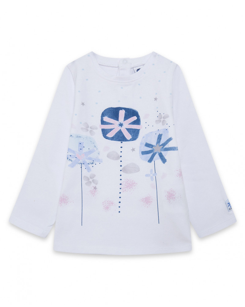 Tee-shirt en jersey fleurs fille blanc glaciar