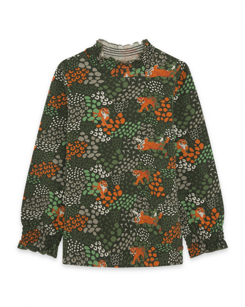 Tee-shirt en jersey imprimée fille vert hidden nature