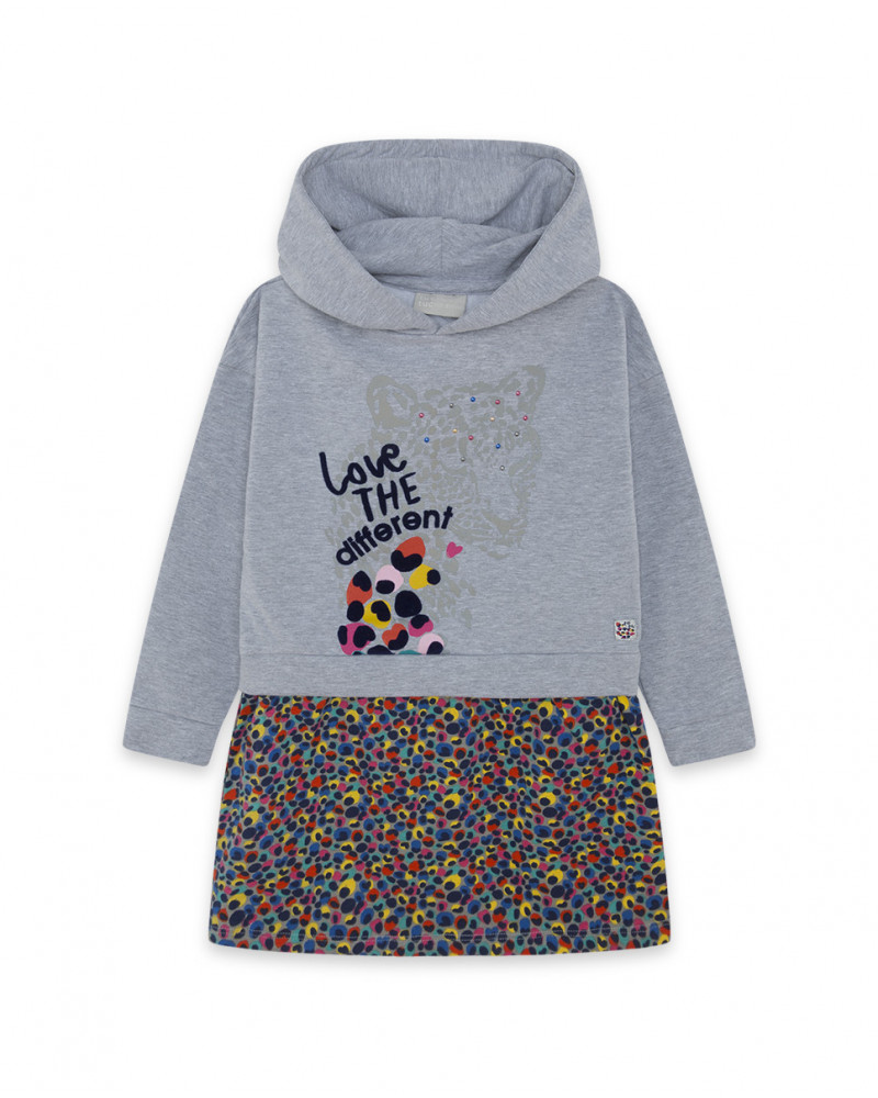 Robe en peluche et jersey combiné fille grise best friends 4ever