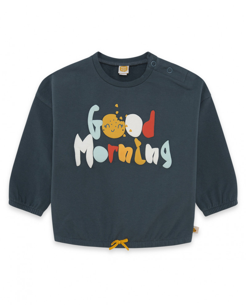 Sweat-shirt en peluche fermée sans capuche fille bleu basicos