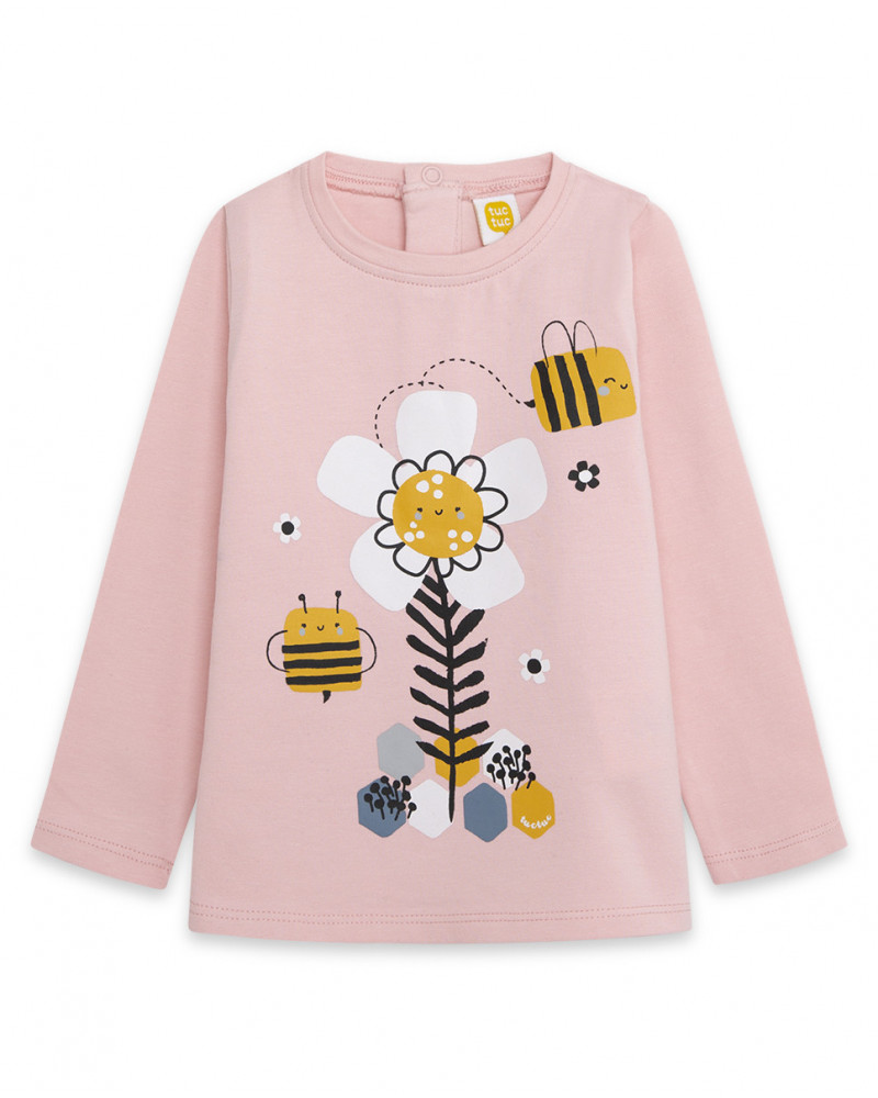 Tee-shirt en jersey imprimée fille rose bee happy
