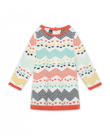 Robe en tricot à rayures fille blanche alphabet Robe en tricot à rayures fille blanche alphabet