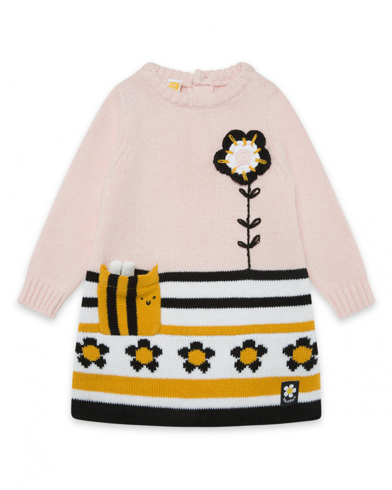 Robe en tricot fleurs fille rose bee happy
