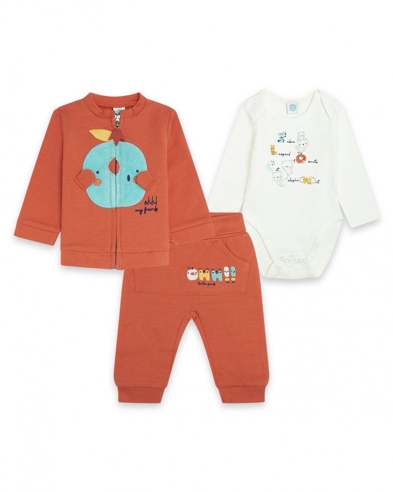 Ensemble 3 pièces molletonné e jersey long sans pieds garçon