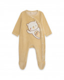 Grenouillère en velours long avec pieds teddy garçon beige Grenouillère en velours long avec pieds teddy garçon beige
