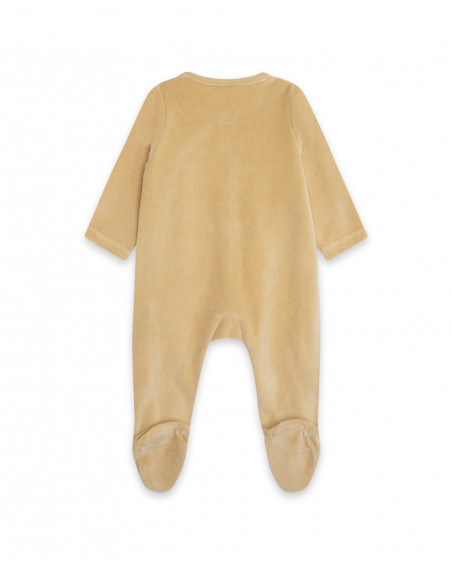 Grenouillère en velours long avec pieds teddy garçon beige Grenouillère en velours long avec pieds teddy garçon beige