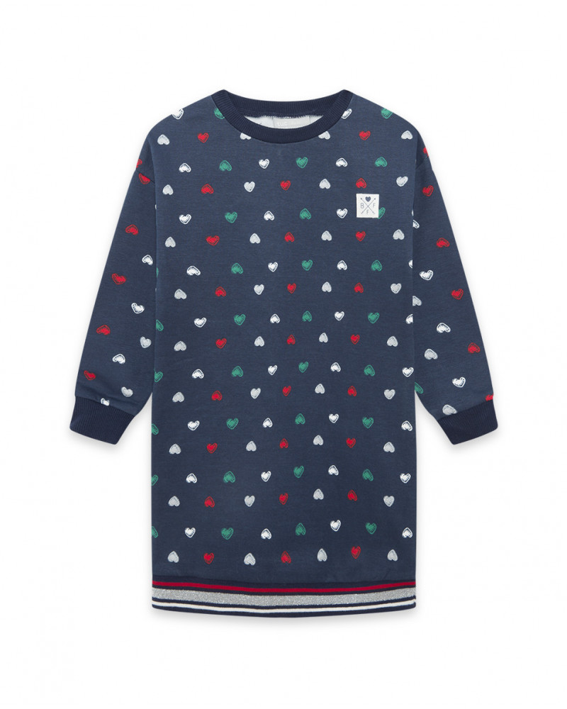Robe en coton molletonné coeurs fille bleue breakfast time