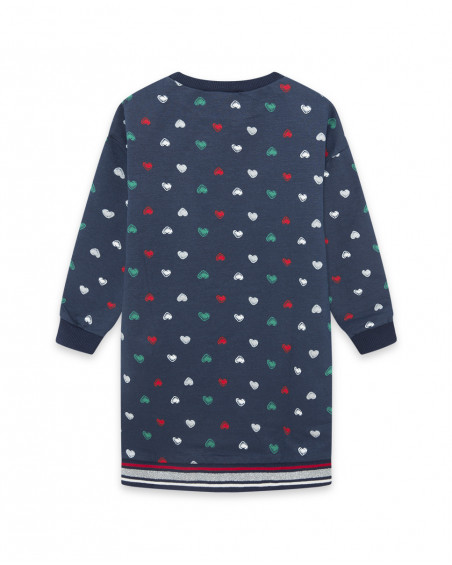 Robe en coton molletonné coeurs fille bleue breakfast time Robe en coton molletonné coeurs fille bleue breakfast time