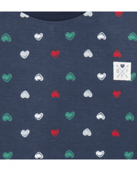 Robe en coton molletonné coeurs fille bleue breakfast time Robe en coton molletonné coeurs fille bleue breakfast time