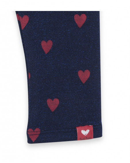 Leggings en coton molletonné coeurs fille bleus hello london Leggings en coton molletonné coeurs fille bleus hello london