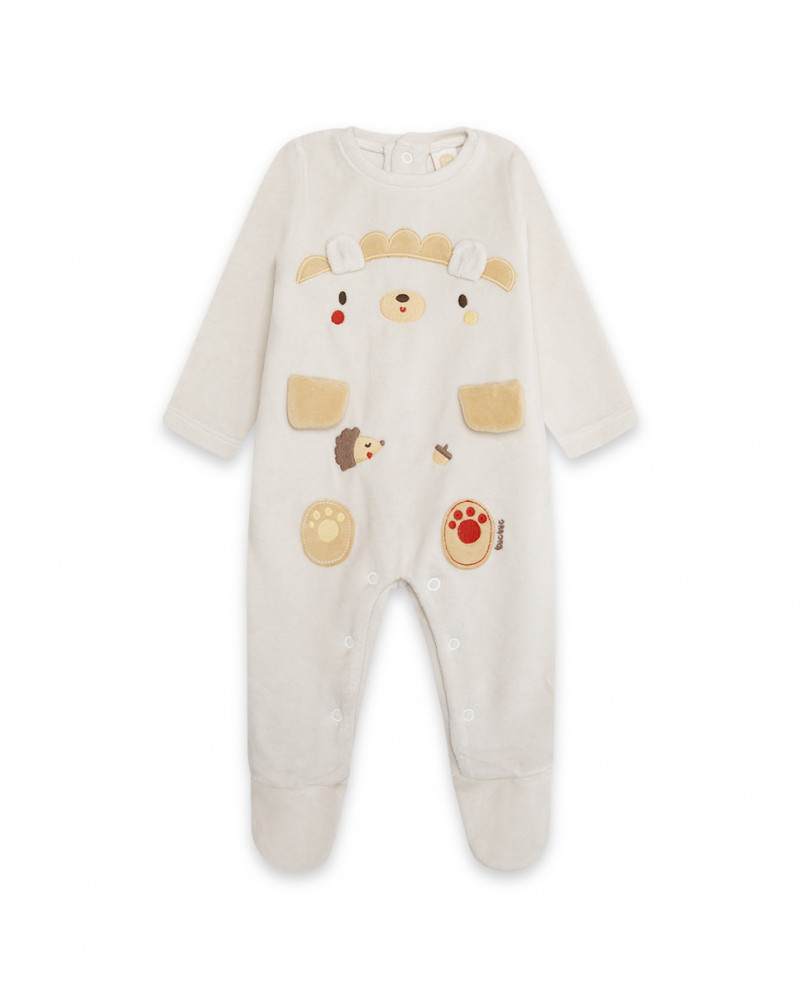 Grenouillère en velours long avec pieds garçon beige brownie